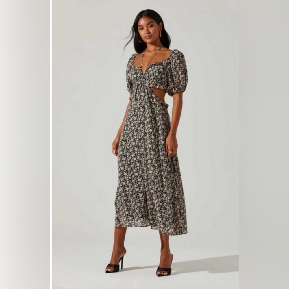 ASTR Floral Ruffle Cutout Midi Dress - Picture 2 of 6